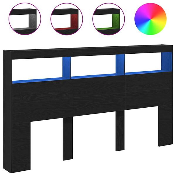 vidaXL Omarica za vzglavje postelje LED črna hrast 180x17x102 cm