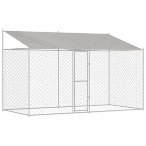 vidaXL Pasja kletka s streho Srebrna 400 x 200 x 256 cm Jeklo in PE