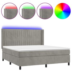 vidaXL Box spring postelja z vzmetnico LED svetlo siva 160x200cm žamet