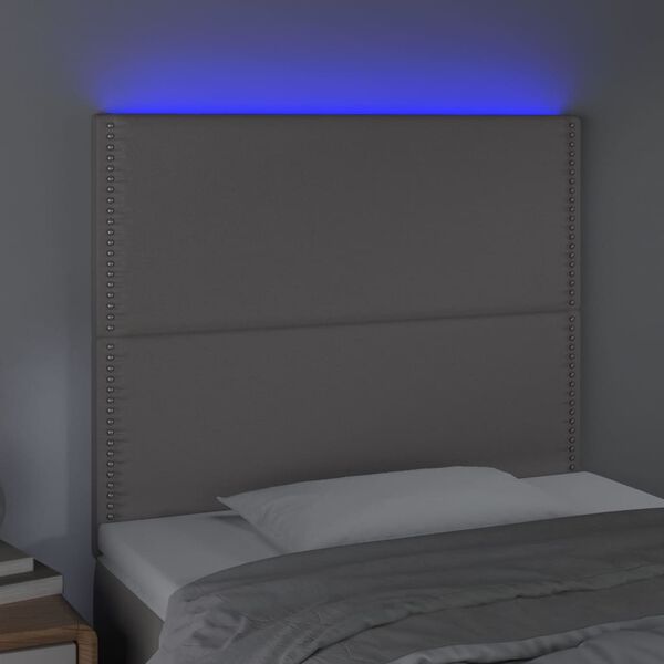 vidaXL LED posteljno vzglavje sivo 80x5x118/128 cm umetno usnje