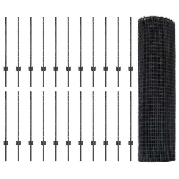 vidaXL Ograja s stebrom Siva 0,8 x 50 m Jeklo in PVC