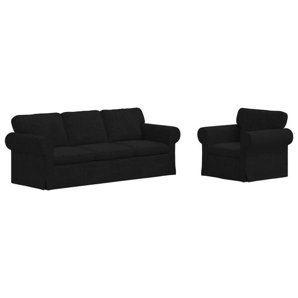 vidaXL Kavč 2 pcs Črna 215 x 82 x 80 cm blago