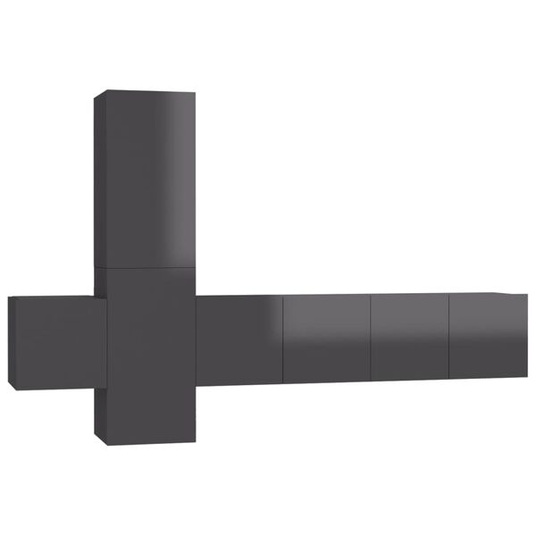 vidaXL Komplet TV omaric 5-delni visok sijaj siva iverna plošča