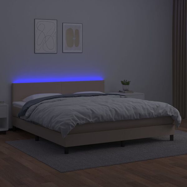 vidaXL Box spring postelja z vzmetnico LED kapučino 160x200 cm