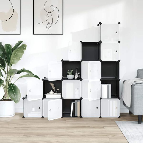 vidaXL Kockasta omarica za shranjevanje s 15 kockami in vrati črn PP