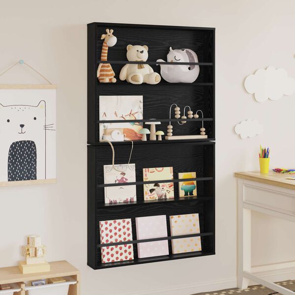 vidaXL Regal za revije s polico 2 pcs Črna Orehovina 80 x 12 x 70 cm