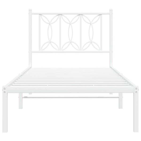 vidaXL Kovinski posteljni okvir z vzglavjem bel 90x190 cm