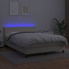 vidaXL Box spring postelja z vzmetnico LED krem 140x190cm umetno usnje