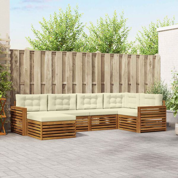 vidaXL Zunanja garnitura za sedenje z blazino 6 pcs Naravna in smetana