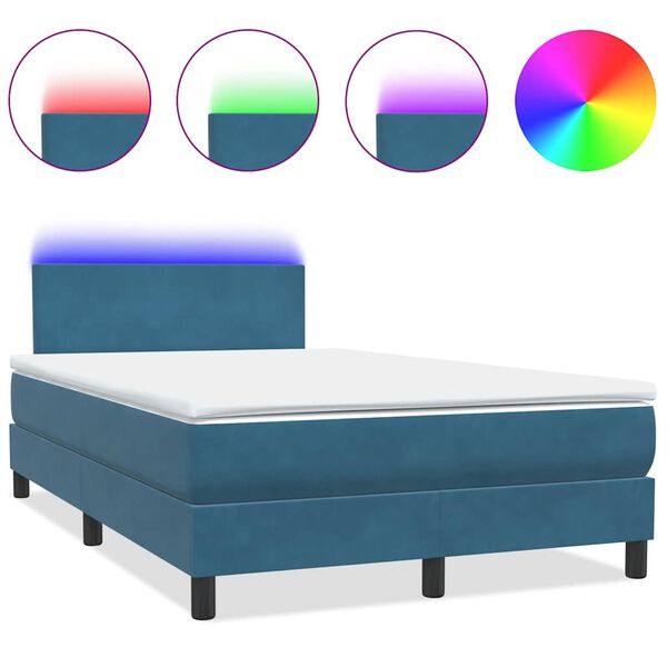 vidaXL Box spring postelja z vzmetnico LED temno modra 120x210 cm žamet