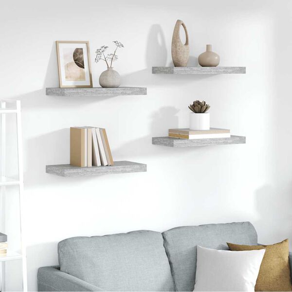 vidaXL Stenske police 4 kosi betonsko sive 50x23x3,8 cm MDF