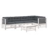 vidaXL Vrtna sedežna garnitura 6-delna z blazinami bela trdna borovina