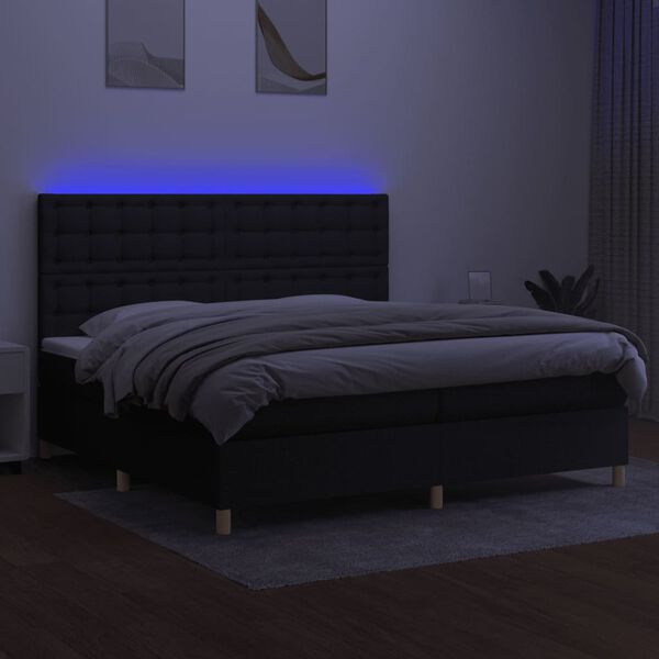 vidaXL Box spring postelja z vzmetnico LED črna 200x200 cm blago