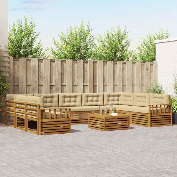 vidaXL Sedežne garniture 10 pcs Naravna in bež Masiven les akacije