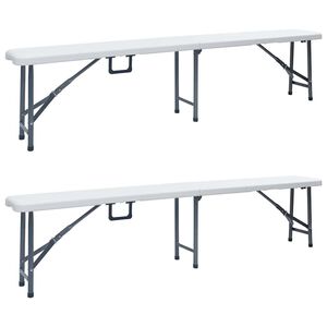 vidaXL Zložljiva vrtna klop 2 kosa 180 cm HDPE bele barve
