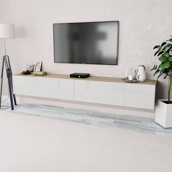 vidaXL TV omarica 2 kosa inženirski les 120x40x34 cm visok sijaj bela