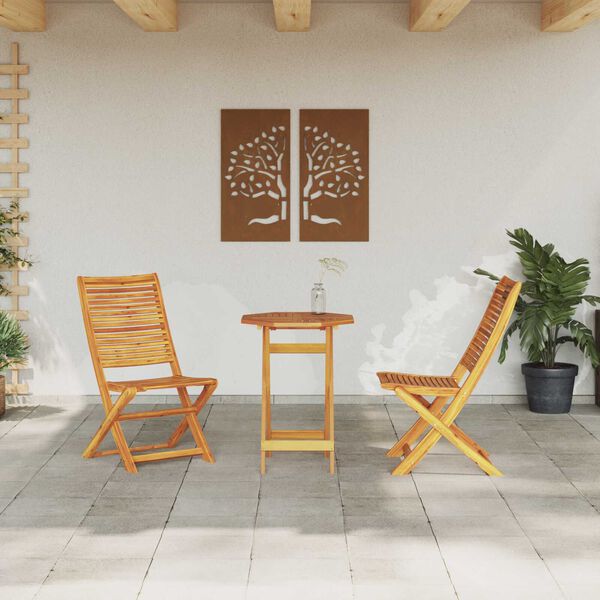 vidaXL Zložljiv bistro set 3 pcs Rjava Trden akacijev les