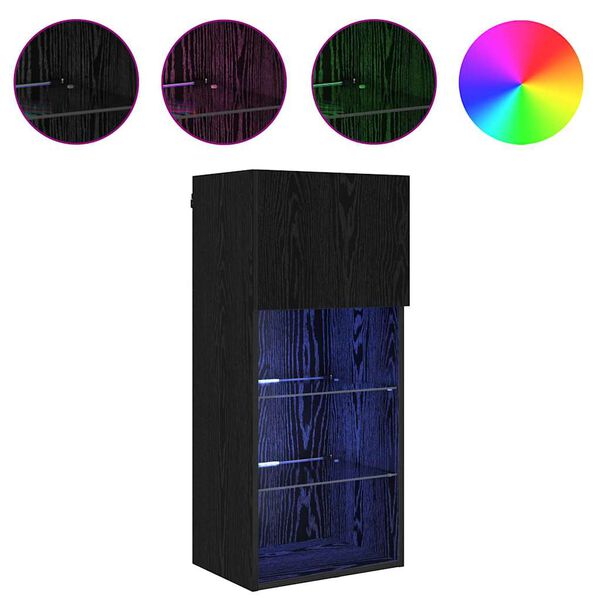 vidaXL TV omare za montažo na steno z LED lučmi 2 pcs Črna Orehovina