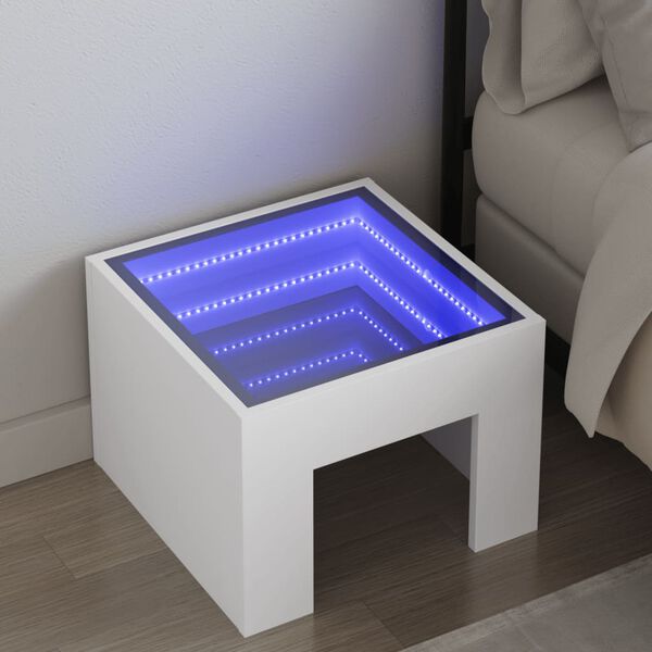 vidaXL Nočna mizica z neskončnimi LED bela 40x40x30 cm