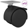 vidaXL Kolo 12 kos Črna 39,5 x 39,5 x 37,8 mm Železo in polipropilen