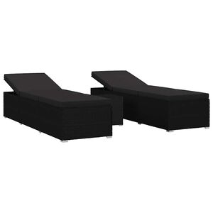 vidaXL Vrtnarski ležalniki z blazino 3 pcs Črna Poly ratan