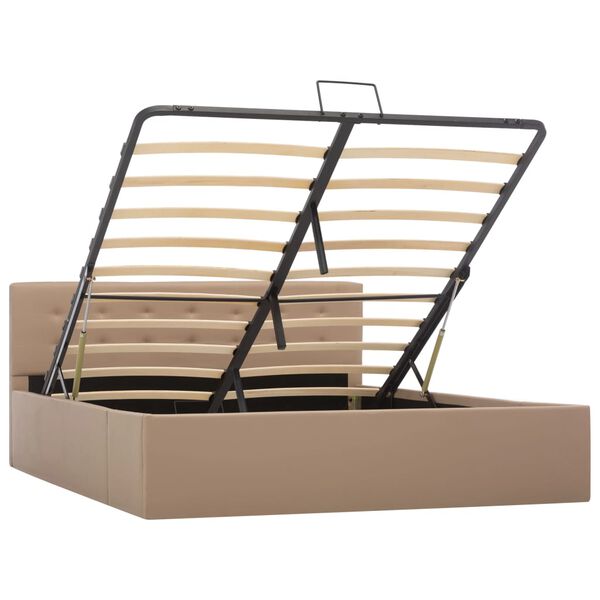 vidaXL Dvižni posteljni okvir kapučino umetno usnje 140x200 cm