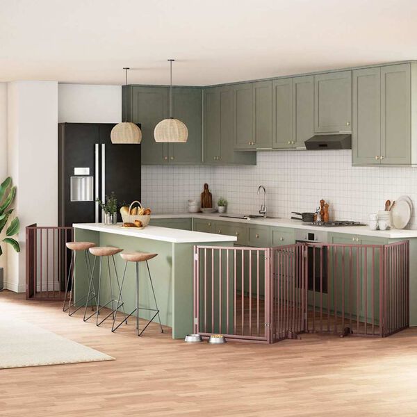 vidaXL Ograda za pse z vrati zložljiva 6 panelov rjava 480 cm les