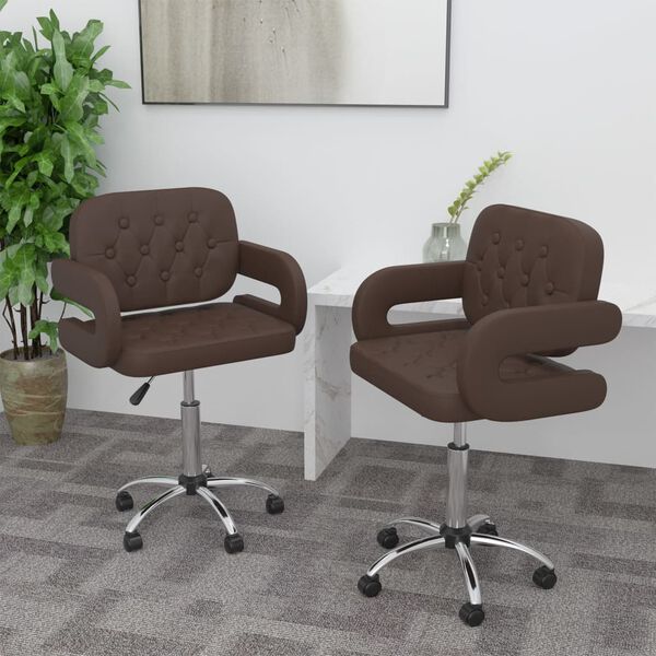 vidaXL Vrtljivi jedilni stoli 2 kosa rjavo umetno usnje