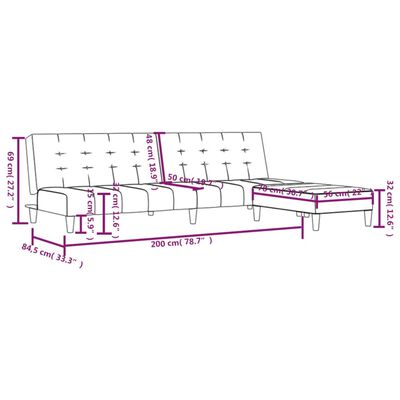vidaXL Kavč dvosed z ležiščem in stolčkom rjavo blago