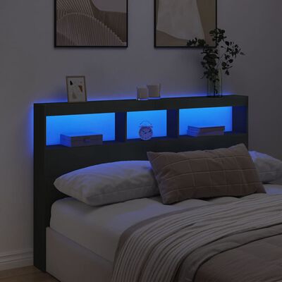 vidaXL Omarica za vzglavje postelje LED črna 160x17x102 cm