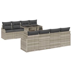 vidaXL Vrtna sedežna garnitura z blazino 9 pcs Svetlo siva Poliratan