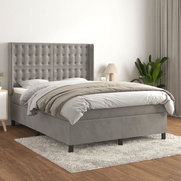 vidaXL Box spring postelja z vzmetnico svetlo siva 140x200 cm žamet