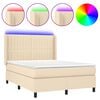 vidaXL Box spring postelja z vzmetnico LED krem 140x200 cm blago