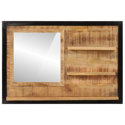 vidaXL Ogledalo s policami 80x8x55 cm steklo in trden mangov les