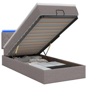 vidaXL Otomanska postelja z vzmetnico in LED Taupe 90 x 200 cm Blago