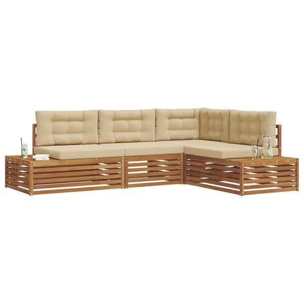 vidaXL Zunanja garnitura za sedenje z blazino 4 Kos Naravna in bež