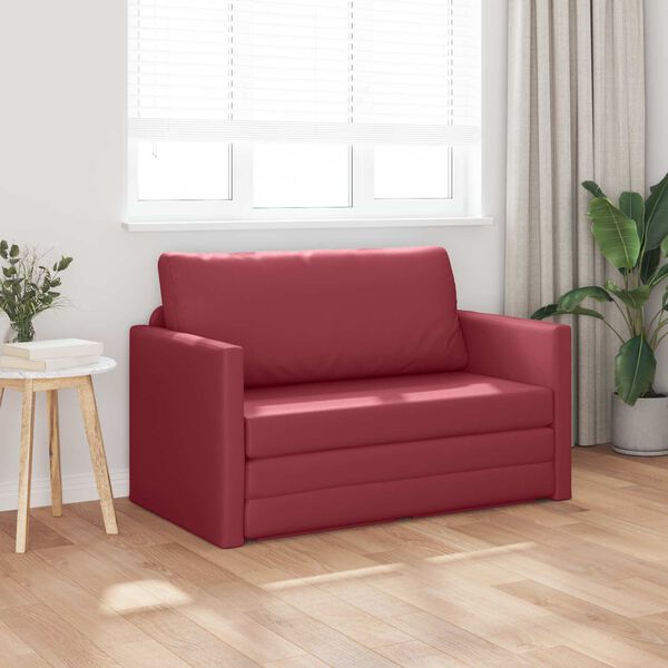 vidaXL Sofa postelja 110cm Vinorodna rdeča Umetno usnje