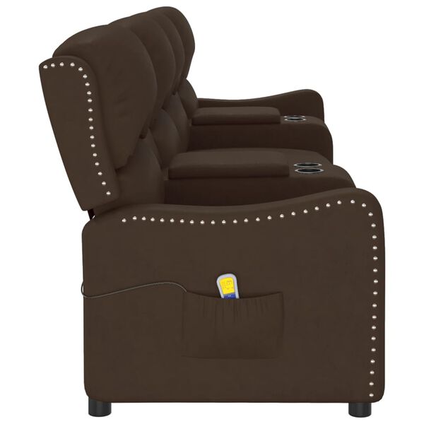 vidaXL Masažni štirised z držali za skodelico rjavo sijoče um. usnje