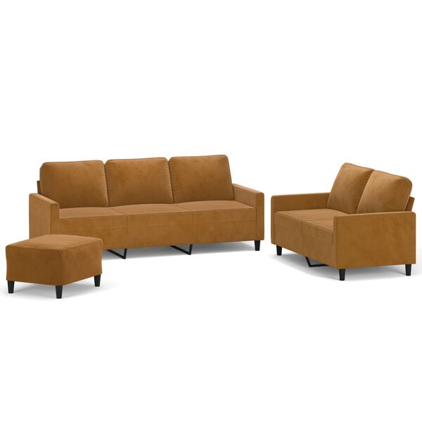 vidaXL Sedežna garnitura 3-delna z blazinami rjav žamet