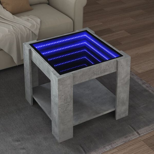 vidaXL Klubska mizica LED betonsko siva 53x53x45 cm inženirski les
