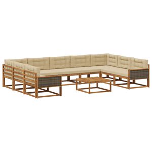 vidaXL Zunanja garnitura za sedenje z blazino 10 pcs Naravna in bež