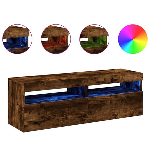 vidaXL TV omarica 2 kosa z LED lučkami dimljeni hrast 60x35x40 cm