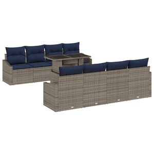 vidaXL Vrtna sedežna garnitura z blazino 9 pcs Siva poli ratan