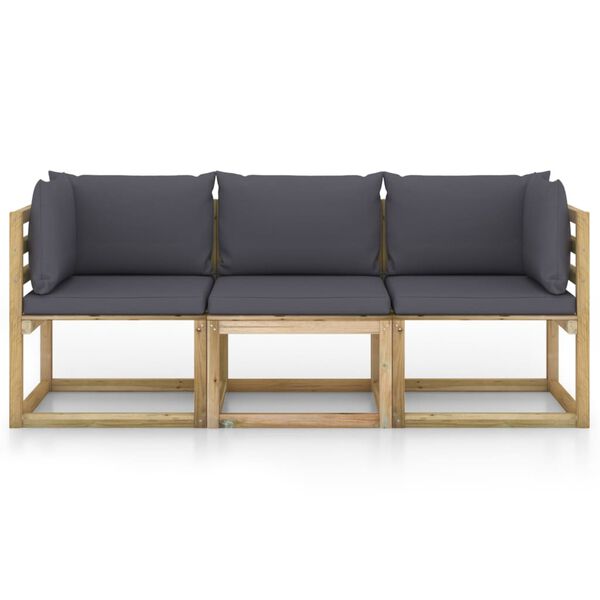 vidaXL Vrtni kavč trosed z antracit blazinami