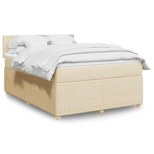 vidaXL Box spring postelja z vzmetnico krem 160x200 cm blago