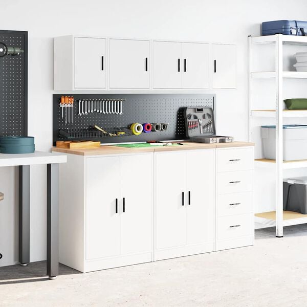 vidaXL Garažna stenska omara Bela inženirska lesa