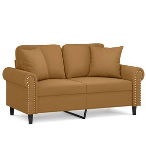 vidaXL Kavč dvosed z okrasnimi blazinami rjav 120 cm žamet