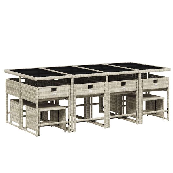 vidaXL Vrtna jedilna garnitura 13-delna z blazinami sv. siv poli ratan