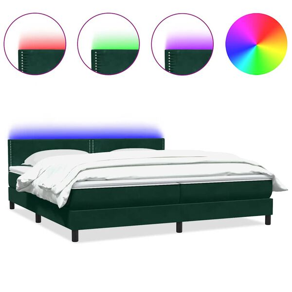 vidaXL Box spring postelja z vzmetnico LED Temno zelena 200x210 cm Žamet