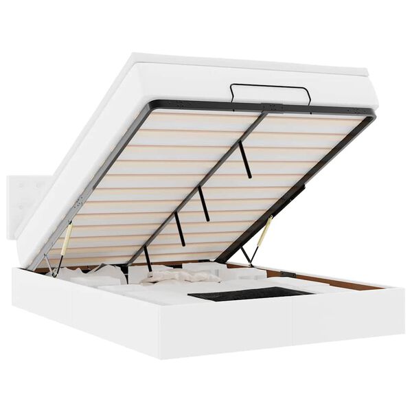 vidaXL Otomanska postelja z vzmetnicami & LEDs bel 140x190cm um. usnje